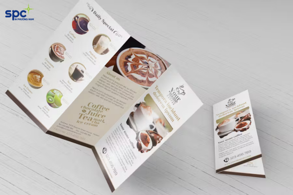 Nội dung trên brochure cho quán cà phê phải đảm bảo súc tích, ngắn gọn, chứa đựng đầy đủ thông tin cần thiết của sản phẩm và doanh nghiệp Nội dung trên brochure cho quán cà phê phải đảm bảo súc tích, ngắn gọn, chứa đựng đầy đủ thông tin cần thiết của sản phẩm và doanh nghiệp